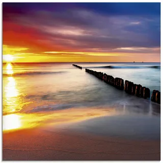 ARTLAND Glasbilder Wandbild Glas Bild einteilig 20x20 cm Quadratisch Strand Meer Küste Sonnenuntergang Natur Landschaft Ostsee Maritim T5XZ
