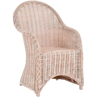 Moderner Esszimmer-Sessel/Korbsessel aus Natur-Rattan in der Trendfarbe Vintage Weiss DE