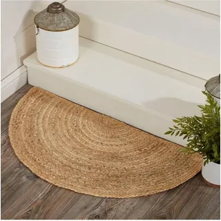 KLAVATE Indische Handarbeit Natürliche Jute Haustür Teppich Outdoor Willkommen Matte Bodenteppich Türmatte Celeste Tan Halbkreis Jute Teppich Haustür Eingang Matte