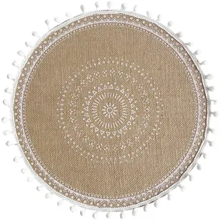 Lambo Bedrucktes Rundes Gewebte Platzset, Runde Platzsets, Mandalas Boho Tischsets Mit Quaste, Tischset Rund, Platzset Rund, Rustikale Jute Platzset Für Esszimmer Küche Tischdekoration, 38cm