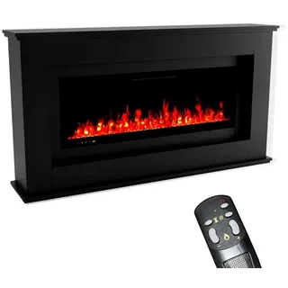 GLOW FIRE Elektrokamin RHEA LED Kamin mit Heizung, Elektrischer Kamin mit 3D Feuer mit Heizung, 2 Dekorationen schwarz 127 cm