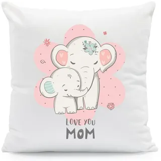 GRAVURZEILE Zierkissen mit Spruch - Elefanten Mama - Geschenk für Familie - Muttertag -, starke Farben ohne verblassen, Maschinenwäsche geeignet - mit Füllung