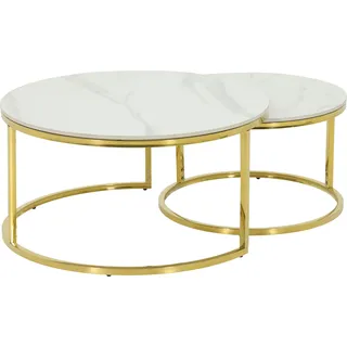Couchtisch HELA "LUIS" Tische weiß (marmoroptik weiß, gold, marmoroptik weiß) Couchtische rund oval 2er Set; 12mm Sinterstein; Marmoroptik