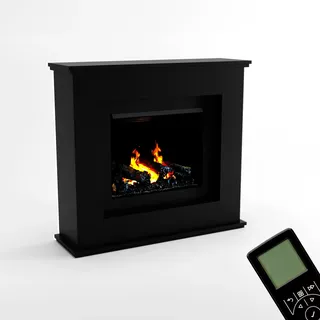 GLOW FIRE Wasserdampf Kamin Athene (Standkamin) - Elektrokamin mit Heizung und Kaminfeuer - Kaminkonsole aus Holz mit patentiertem Opti-myst-LED Kamineinsatz, 122x118x37 cm - Schwarz