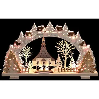 Tietze Schwibbogen Seiffener Kirche mit Kurrendefiguren exklusiv - 53x31x4,5 cm