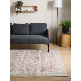Interiyou Vintage Teppich Wohnzimmer Gent - 200x300 cm Rosa - Für Schlafzimmer, Esszimmer, Kinderzimmer - Kurzflor waschbar und rutschfest, Print Muster