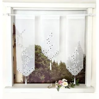 Devola Scheibengardinen 3er Set Scheibenhänger Gardine Bistrogardine mit Stickerei Panneaux Gardinen Küche Miniflächenvorhänge Kurzgardinen Transparent HxB 70-50-70x20cm Grau 3 Stück