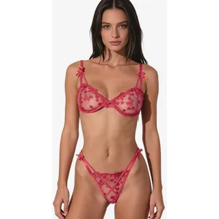 L.BEV Set: Bügel-BH Romantisches Dessous-Set in Pink mit zarten Herzdetails (Set, 2-tlg., Bügel-BH + Tanga) Sexy Unterwäsche Set mit Herzchen-Details rosa BH M / Tanga M