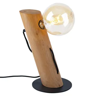 Tischlampe Wohnzimmer Holzleuchte Nachttischleuchten Nachttischlampe Landhaus, Kabelschalter, Metall Eukalyptus, 1x E27 Fassung, DxH 9x32 cm
