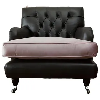 Xlmoebel Sessel Eleganter Lounge Sessel aus Leder und Textil im Chesterfield-Design (Sessel), Hergestellt in Europa schwarz