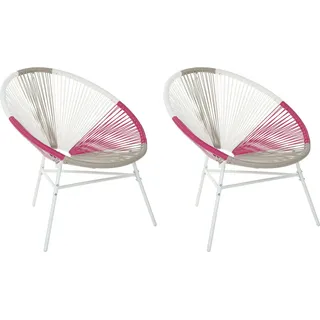 Beliani Gartenstuhl Mexikanischer Stuhl Weiß Beige Rosa 2er Set Rattanstuhl Acapulco