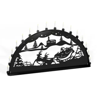 Schwibbogen Lichterbogen Weihnachtsmann + Rentier Metall XXXL Außen schwarz groß