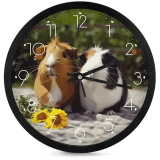 TKJMCSW Lustige Wanduhr mit Meerschweinchen, modern, runde Wanduhren, dekorative Wanduhr, Büro, stille Uhr, Schlafzimmeruhr, Küchenuhr, 25,4 cm, Heimuhr, Relojes für Wohnzimmer