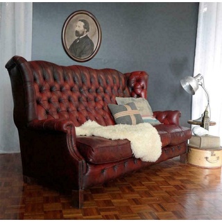 JVmoebel Chesterfield-Sofa, 3 Sitzer Sofa Couch Sitz Hohe Rückenlehne Chesterfield Leder Polster rot