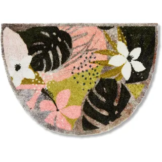 Astra Flauschige Sauberlaufmatte weich - Pure & Soft - Jungle bunt 50 x 70 cm Halbrund - Waschbarer Küchenteppich innen - Türmatte strapazierfähig - Teppich