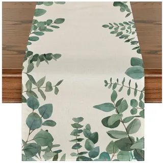 Zyronn Tischläufer Tischläufer Sommer Tischläufer Modern Tischläufer Grün Eukalyptus (Vintage Modern Küche Esstisch Dekor), Tischdecke für Urlaub Partys Dekoration 33x180cm A