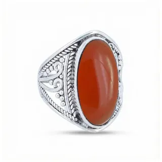 mantraroma Silberring DAHAB oval groß aus 925 Silber mit Karneol (Ring mit Schmuckbeutel), Damenring aus 925er Silber orange 48