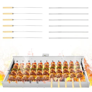 Schaschlikgrill,Automatisch Drehbarer Grillrost,Elektrischer Spiessdreher mit 12 Spießen,Größenverstellbar (B) 60 x (T)16-30 cm, BBQ Grill, 360°Automatisch Drehbarer Grillrost mit USB