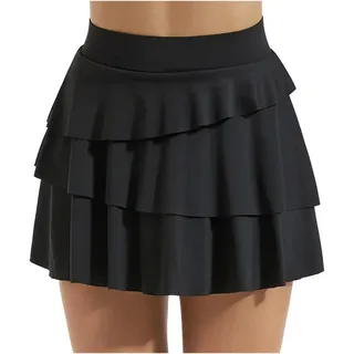 LOVSSU Sportrock Einfarbiger Damen-Tennis-Faltenrock mit hoher Taille und Innentasche, schnelltrocknender Sport-Kurzlauf-Fitnessrock Fur Damen(Black,M)
