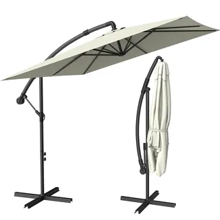 Lointain Sonnenschirm Rechteckig mit Ständer 250 x 250 cm, großer Ampelschirm Ø 350cm mit Kurbel, Aluminium Gartenschirm Marktschirm Terrassenschirm UV-Schutz Windfest 360° drehbar, Beige