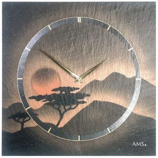 AMS 9515 Wanduhr Quarz Schiefer Naturschiefer Schieferuhr Terracotta