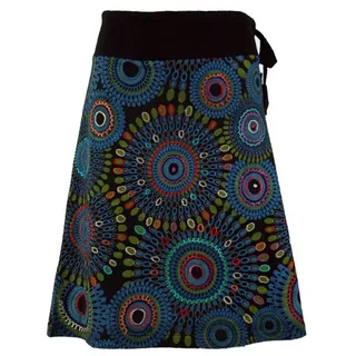 Guru-Shop Minirock Bestickter knielanger Rock, Boho chic, Retro.. alternative Bekleidung schwarz