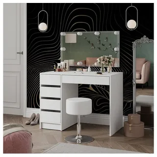 Vicco Schminktisch Thalia Weiß Hochglanz 100 cm mit LED-Beleuchtung und Hocker