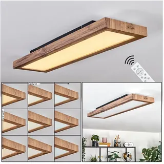 hofstein Deckenleuchte dimmbares Deckenpanel aus Metall/MDF in Schwarz/Holzoptik, LED wechselbar, 2700-6500 Kelvin, skandinavisches Design, mit Fernbedienung, 24 W, 250-2500 Lumen, CCT schwarz