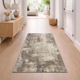 Teppich-Traum Teppich Flur Diele Läufer Teppich Vintage Steinoptik Used Look weich strapazierfähig Beige Grau 80 x 150 cm