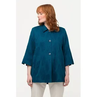 Ulla Popken Sommerjacke Jacquard-Jacke Blüten A-Linie Hemdkragen 3/4-Arm blau 46/48