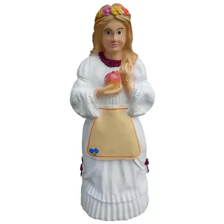 JVmoebel Skulptur Elegante Deko Figur eines Mädchens mit Apfel, detailreich gestaltet (SKULPTUR MATERIAL: ACRYL 84 cm Höhe), Made in Europa beige