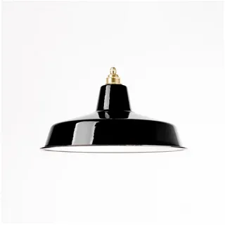 Lightstock Lampenschirm Vintage Industrielampenschirm Emaille, Einfache Qualität, 36cm, Emailliertes Stahlblech schwarz Lampenschirm & Vintage Fassung aus Messing, Messing
