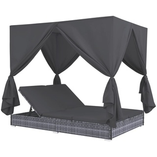 Duolm Outdoor-Lounge-Bett mit Vorhängen Poly Rattan Grau