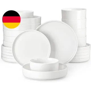 MALACASA Geschirrset 6 Personen, 24-Tlg Modernes Weißes Porzellan Geschirr Set,