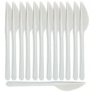 Wiederverwendbare Kunststoffmesser, Weißes Messerbesteck, Grillmesser, 100 Stück.