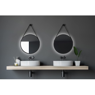 Talos Black Light Spiegel rund Ø 50 cm – runder Wandspiegel in matt schwarz – Badspiegel rund mit hochwertigen Aluminiumrahmen – Badezimmerspiegel mit indirekter LED-Beleuchtung