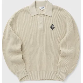 Badge Accent Pearl Rib Polo Collar Sweater - beige - XL