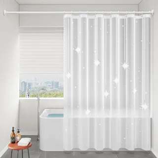 Calefee Duschvorhang 150x200 Antischimmel, Duschvorhang Beschwerer Schwer Halbtransparentes mit Sternenmuster, Badewanne Vorhang PEVA Wasserdicht