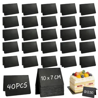 MIVIDE 40stk. Kleine Kreidetafeln zum beschriften, Mini Kreidetafeln Set, Mini Abwischbare Preisschilder Kunststoff für Buffet, Bäckerei, Party, Hochzeit, Preisschilder (V-Form)