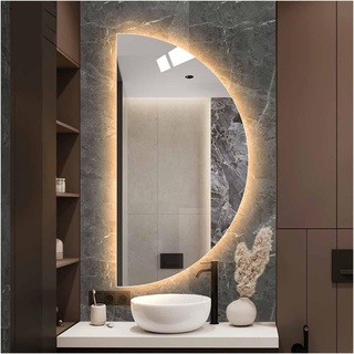 GOYUXV LED-Spiegel, Halbrunder Wandspiegel des Badezimmers, Mit 3000K-6000K Dimmbar, Dekorativer Kosmetikspiegel, Beleuchtungsspiegel, 40×80CM, (Size : Right Semicircle)