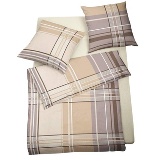 G Bettwarenshop kuschelig weiche Feinbiber Bettwäsche Streifen beige aus 100% Baumwolle mit Reißverschluss - Made in Germany 155x220 cm + 40x80 cm