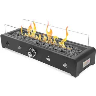 Onlyfire 72cm Tisch-Gas-Feuerstelle, 6.5 kW Propan Gas Tischfeuer mit Hinterem Lufteinlass, Glaswindschutz und Lavastein, Rauchfreie Tischfeuerstelle für Outdoor Garten Terrasse, Rechteckig