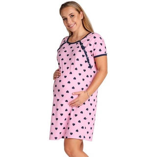 Be Mammy Umstandsnachthemd Damen Nachtkleid Umstandsmode Nachtwäsche Umstandsnachthemd BE20-286 (1-tlg) blau|rosa
