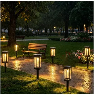 ibettertec LED Solarleuchte Solarlampen, Solarlampen für Außen Garten, Metall Solar Gartenleuchten für Außen Garten Draußen Balkon, IP65 Wasserdicht Solarlaterne für Außen schwarz
