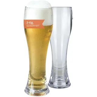 Moritz Milano Weizenglas 2er Set 500 ml - Polycarbonat Biergläser bruchfest & kratzfest. Ideal für Camping Picknick Festival Party und Zuhause - täuschend echte Glasoptik