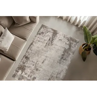 OBSESSION Teppich OBSESSION "My Bella 237", grau (taupe), B:80cm H:13mm L:150cm, Polyester, Teppiche, Teppich, modernes abstraktes Design, Hoch-Tief Effekt, mit Fransen