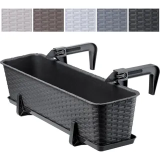 Kadax Balkontopf mit Untersatz, Pflanzkasten mit Halterungen, 60 cm, Anthrazit -