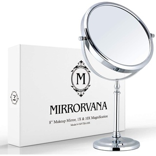 Kosmetikspiegel 10fach, Tischspiegel, Doppelseitiger Vergrößerungsspiegel für Bad, Schminkspiegel mit 10 Fach Vergrößerung, 360° Schwenkbar, 10X & 1X Make Up Mirror/Stand Spiegel (20 cm)