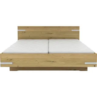 Holzbett MUSTERRING "Savona, Bettgestell, Bettrahmen, teilmassiv Bianco-Eiche", braun, B:200cm L:200cm, Betten, Bettgestell, Kopfteil in Bianco-Eiche massiv, Details in Chrom, verschiedene Größen