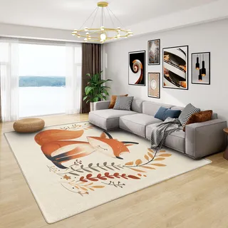 Generisch Fuchs Teppich Kinderzimmer - Teppich Wohnzimmer Schlafzimmer Wald, Kleiner Teppich Mädchen Waldtiere, Weich Kurzflor & Waschbar & rutschfest Fussmatte Innen, Kinderteppich 80x150 cm